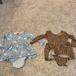 Little Sleepies Floral Skater Dress with bodysuit & Leopard Baby Dress bodysuit
